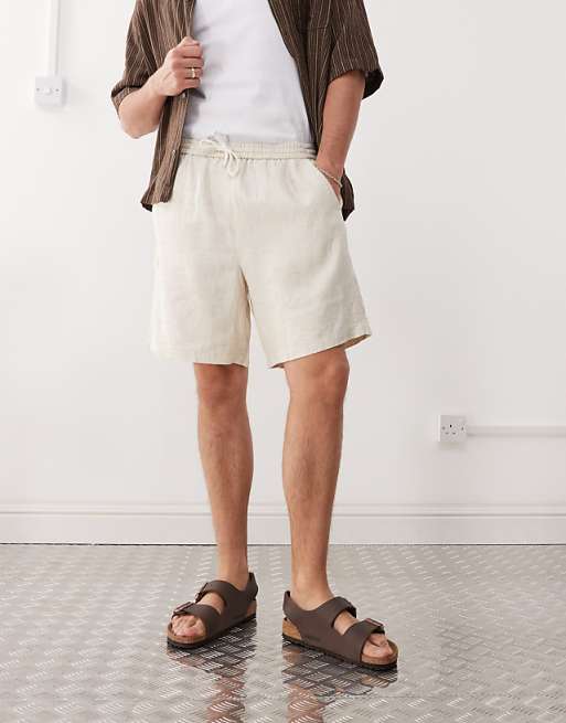 Asos Weekday Linen Shorts In Beige