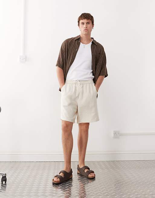 asos Weekday linen shorts in beige