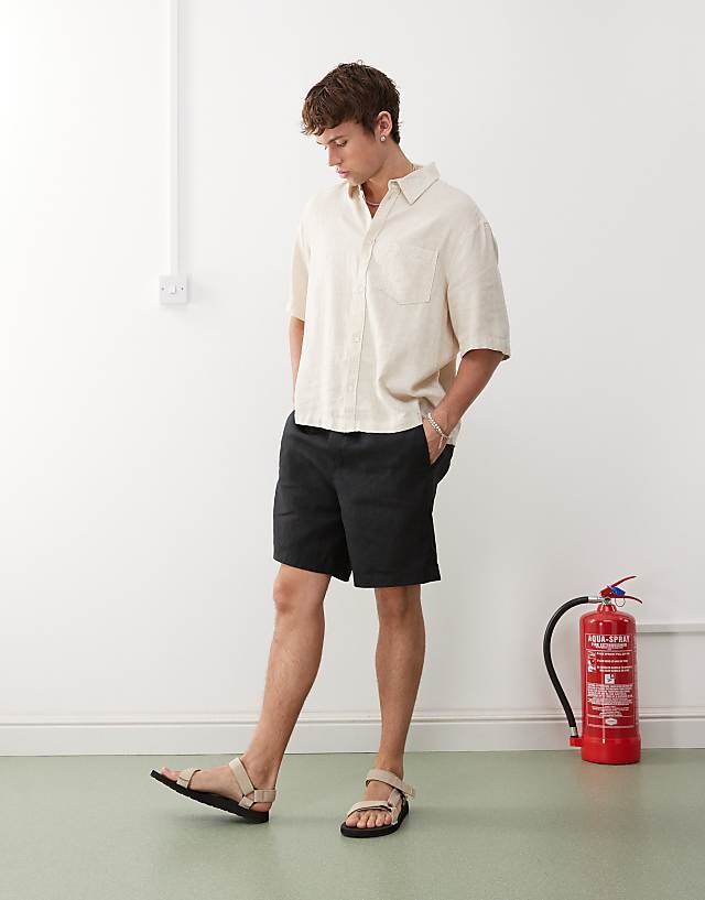 asos Weekday linen shorts in black