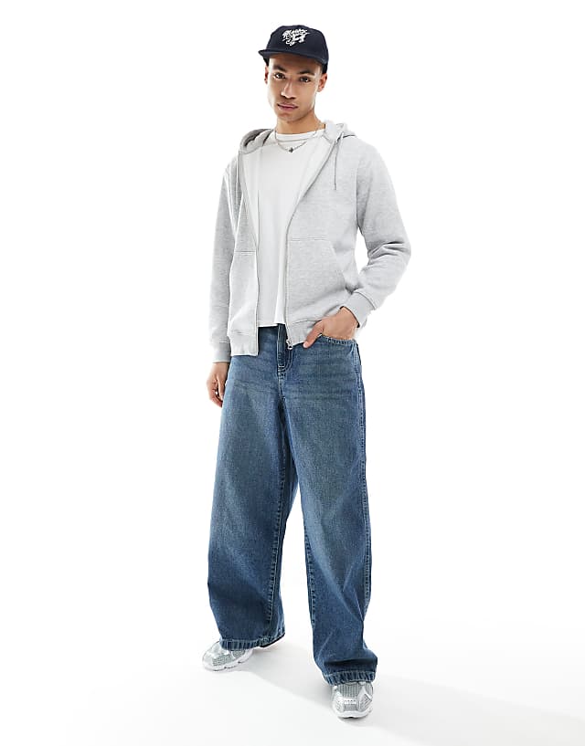 Asos Weekday Standard Zip Hoodie In Grey