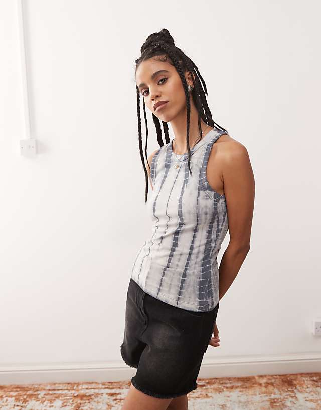 Asos Weekday Tank Top In Black Tie Dye