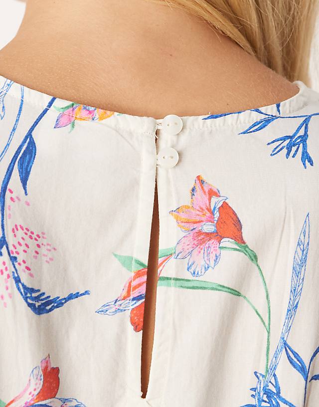 Asos YAS Puff Sleeve Floral Midi Dress In Cream