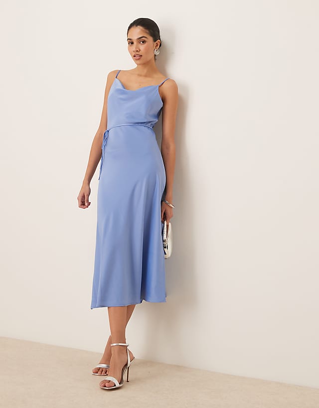 asos YAS satin cami midi dress in light blue