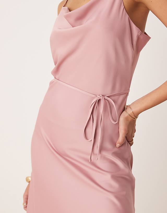Asos YAS Satin Cami Midi Dress In Lilas Pink