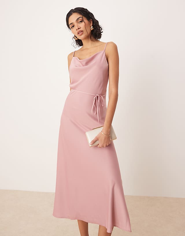 Asos YAS Satin Cami Midi Dress In Lilas Pink
