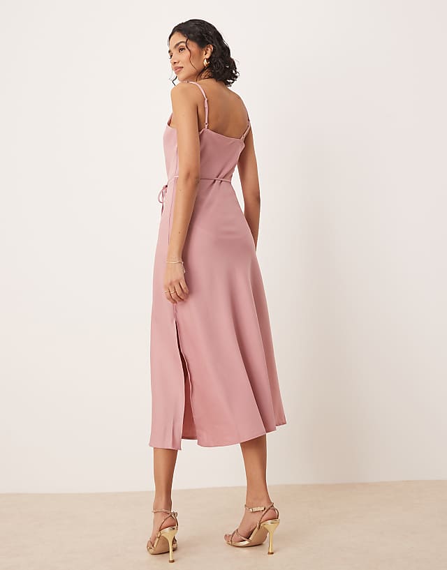 Asos YAS Satin Cami Midi Dress In Lilas Pink