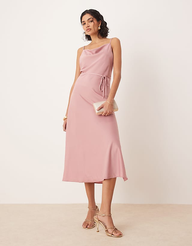 asos YAS satin cami midi dress in lilas pink