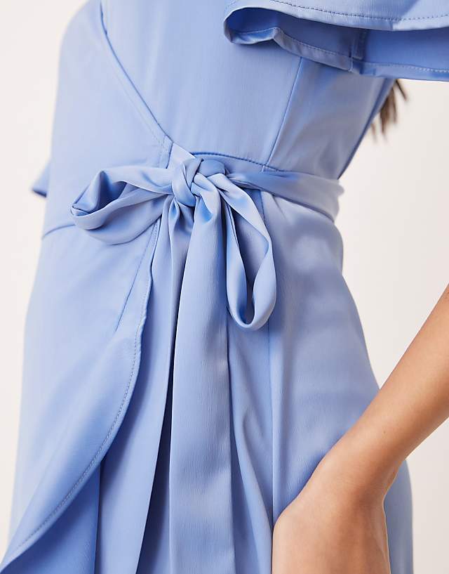 Asos YAS Satin Wrap Midi Dress In Blue