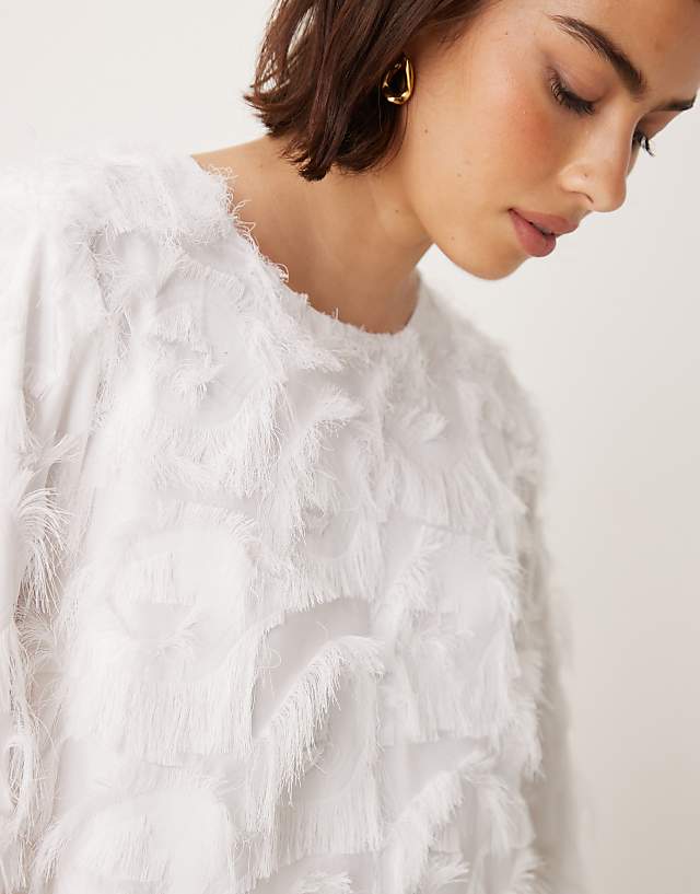 Asos YAS Textured Long Sleeve Mini Dress In White