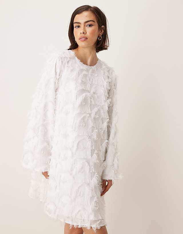 Asos YAS Textured Long Sleeve Mini Dress In White
