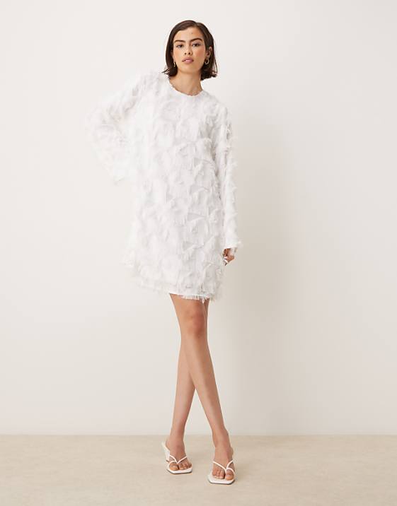 asos YAS textured long sleeve mini dress in white