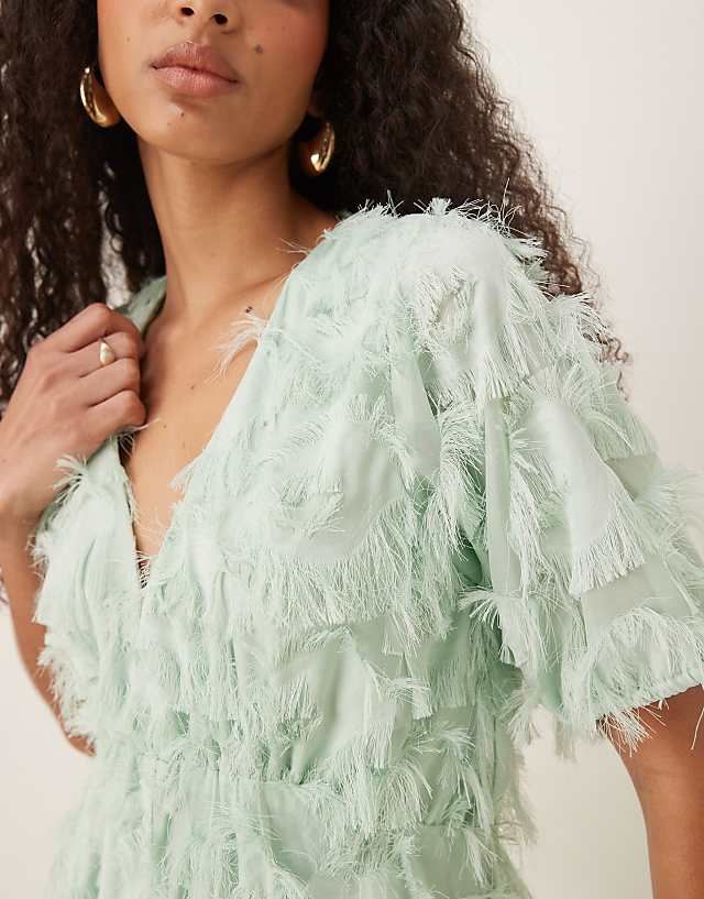 Asos YAS Textured V Neck Midi Dress In Mist Green