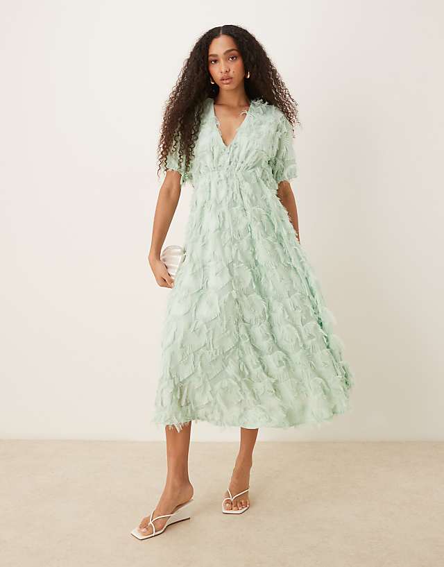 asos YAS textured v neck midi dress in mist green