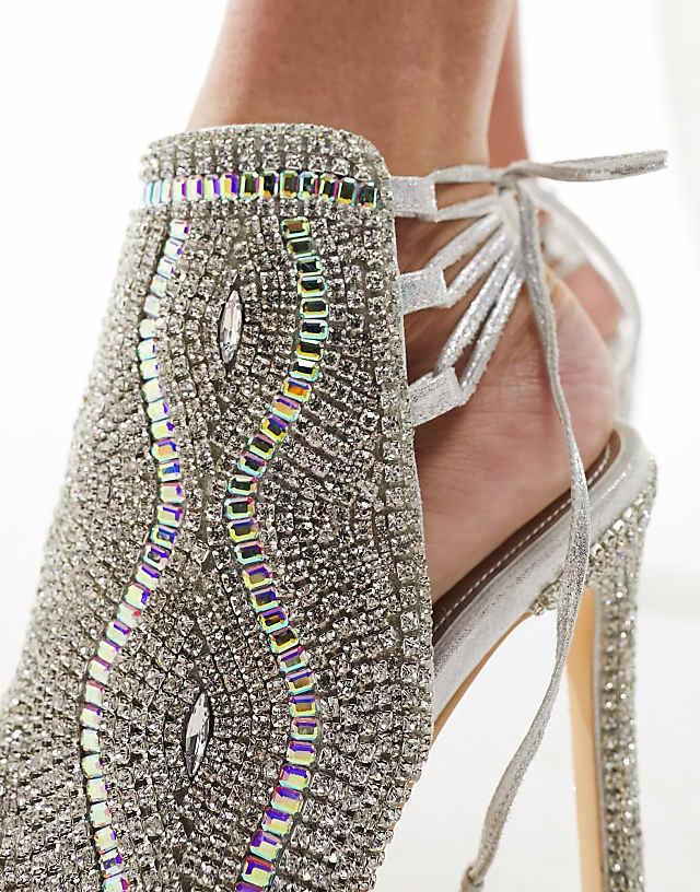 Asos Azalea Wang Delanie Embellished Open To High Heeled Sandals In Silver