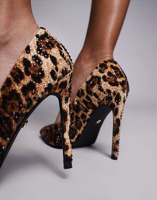 Asos Azalea Wang Heeled Shoe In Embellished Leopard