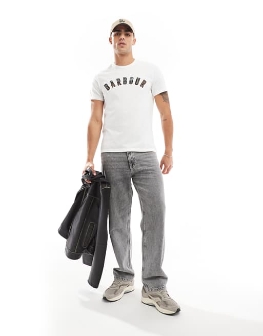 Asos Barbour Ancroft Collegiate Tartan Logo T-shirt In White