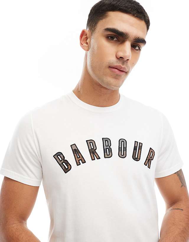 Asos Barbour Ancroft Collegiate Tartan Logo T-shirt In White
