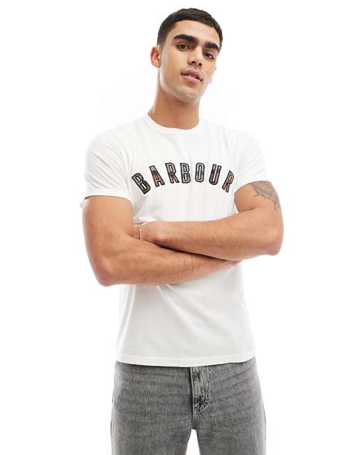 asos Barbour Ancroft collegiate tartan logo t-shirt in white