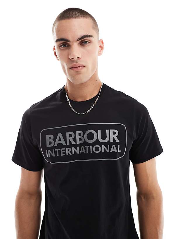asos Barbour International essential large logo t-shirt in black