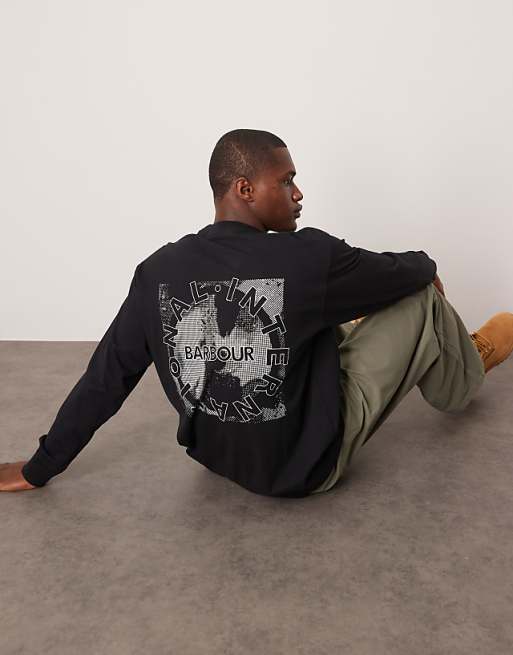 Asos Barbour International Long Sleeve Mapped Print Os T-shirt In Black