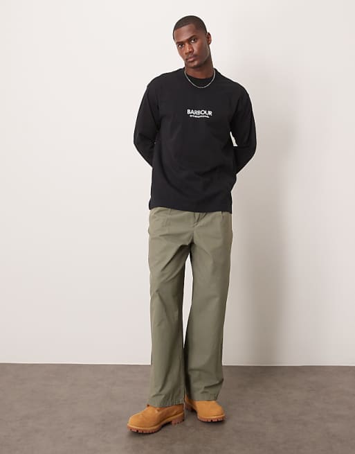 Asos Barbour International Long Sleeve Mapped Print Os T-shirt In Black