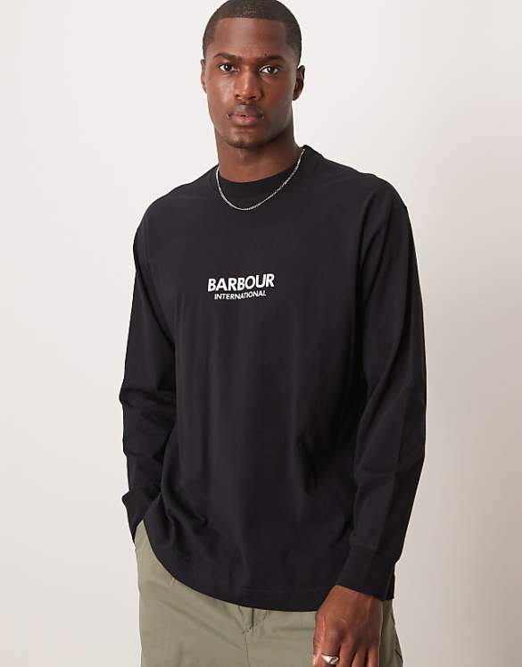 asos Barbour International long sleeve mapped print os t-shirt in black