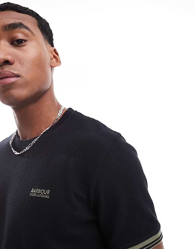 Asos Barbour International Spencer Textured Tipped T-shirt In Black