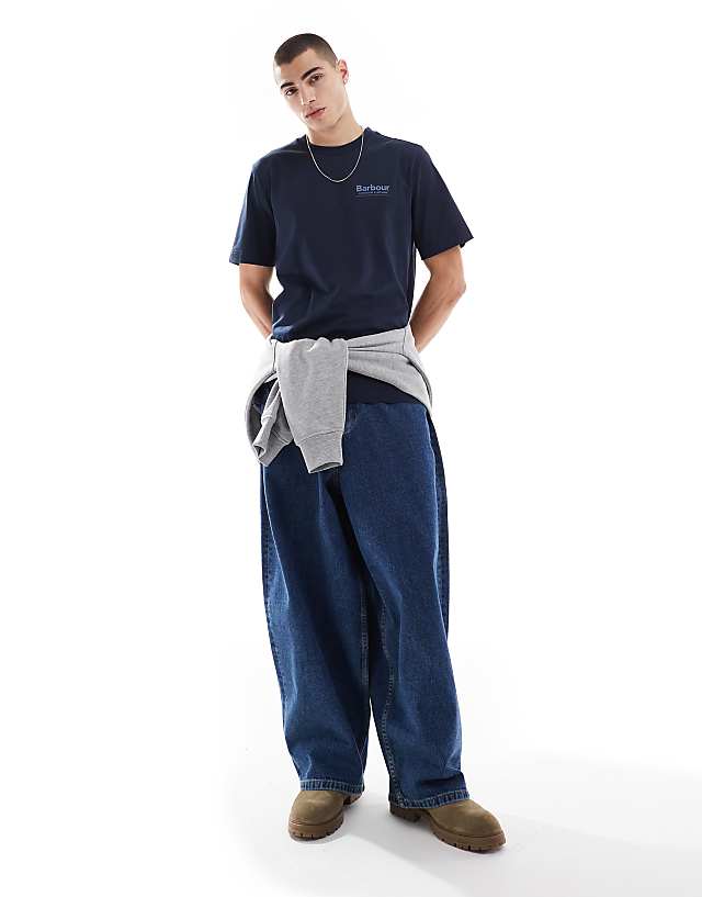 Asos Barbour Thornley Relaxed Back Graphic T-shirt In Navy