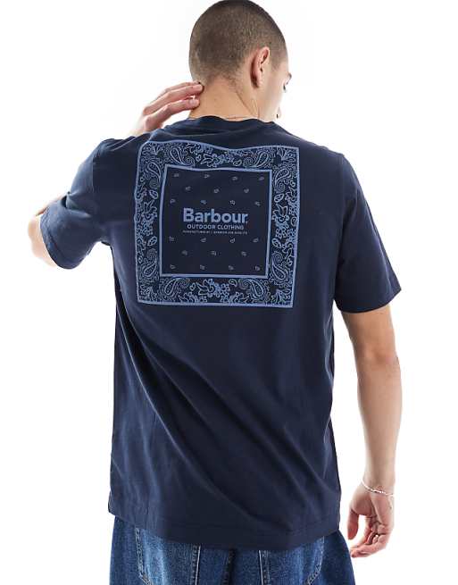 asos Barbour Thornley relaxed back graphic t-shirt in navy