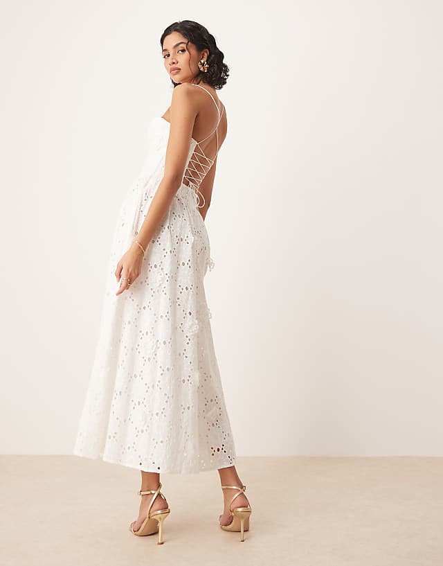 Asos Bardot Estie Broderie Maxi Dress In Orchid White