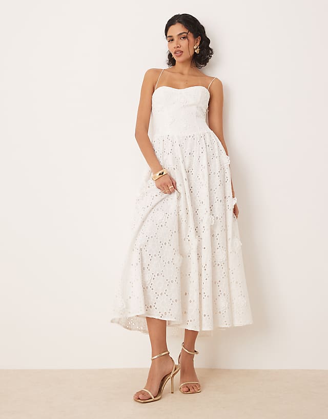 Asos Bardot Estie Broderie Maxi Dress In Orchid White