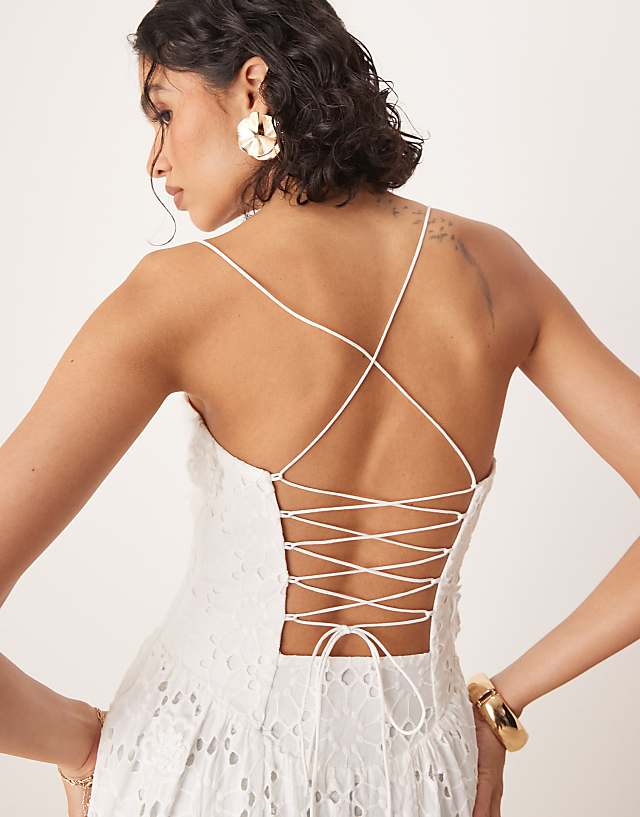 Asos Bardot Estie Broderie Maxi Dress In Orchid White