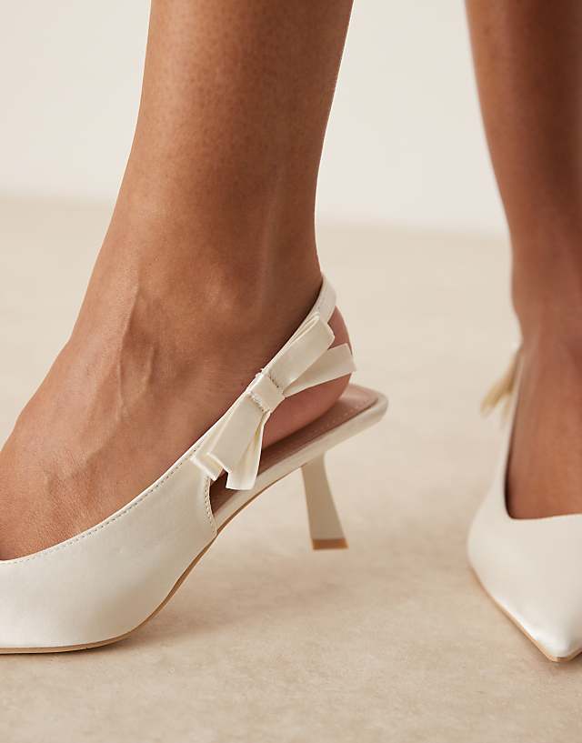 Asos Be Mine Almeria Slingback Heeled Pumps With Bow Detail In Satin Ivory