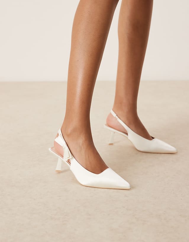 asos Be Mine Almeria slingback heeled pumps with bow detail in satin ivory