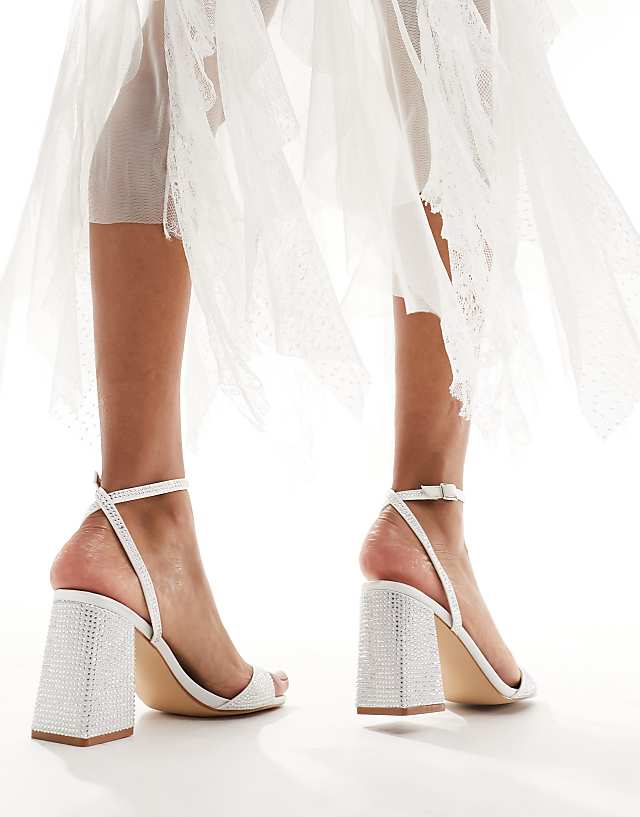 Asos Be Mine Bridal Almee Embellished Block Heel Sandals In Ivory