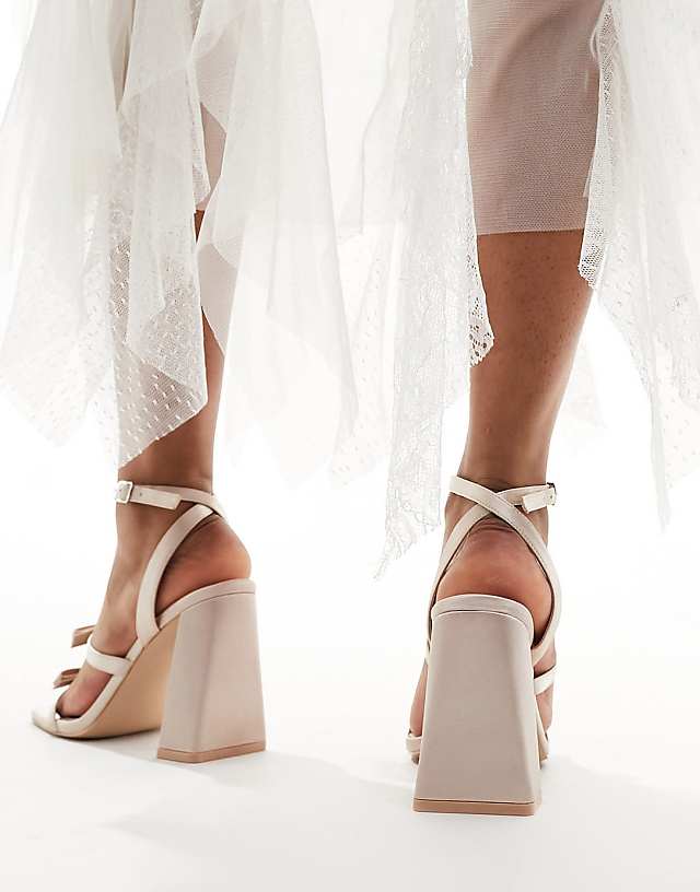 Asos Be Mine Bridal Angelin Bow Block Heel Sandals In Blush