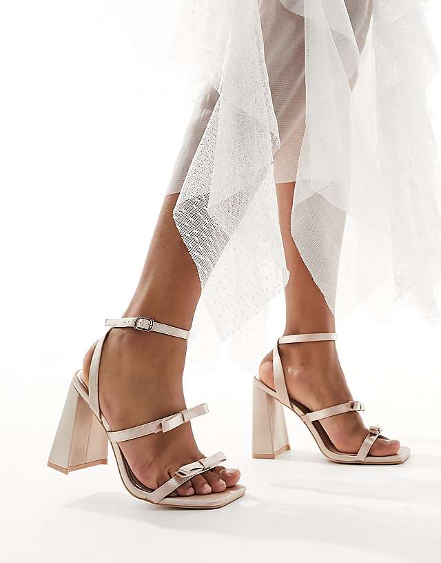 asos Be Mine Bridal Angelin bow block heel sandals in blush