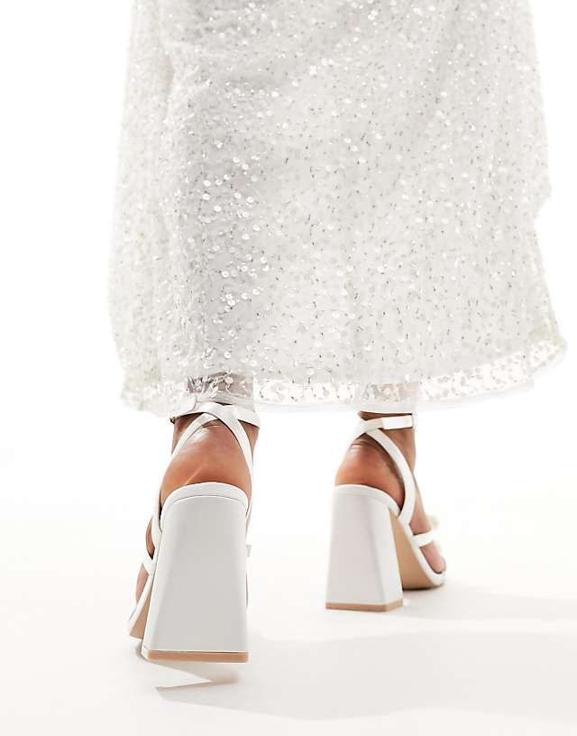 Asos Be Mine Bridal Angelin Bow Block Heel Sandals In Ivory