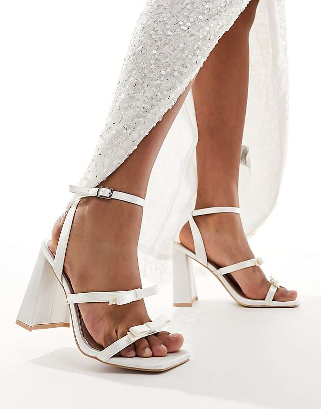 Asos Be Mine Bridal Angelin Bow Block Heel Sandals In Ivory