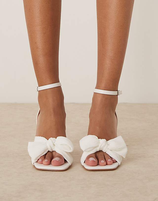 Asos Be Mine Bridal Belle Mid Heel Sandals With Bow In White
