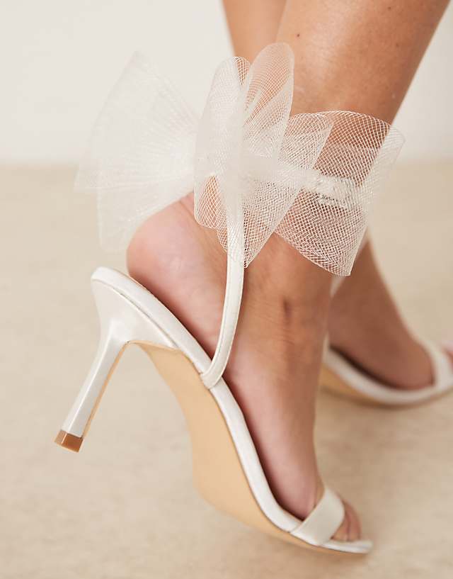 Asos Be Mine Bridal Dipika Kitten Heel Sandals With Tulle Bow In Ivory