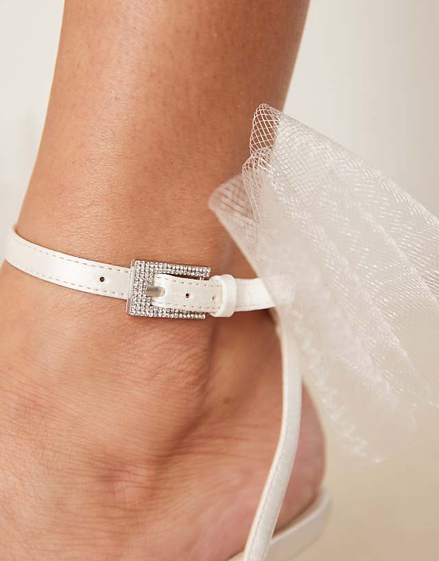 Asos Be Mine Bridal Dipika Kitten Heel Sandals With Tulle Bow In Ivory