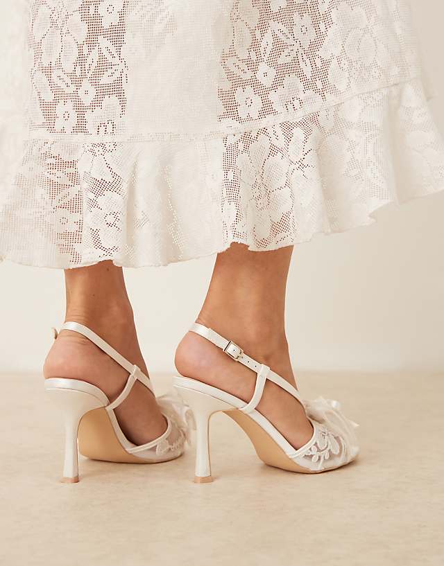 Asos Be Mine Bridal Dove Heeled Sandals With Lace Bow In Ivory