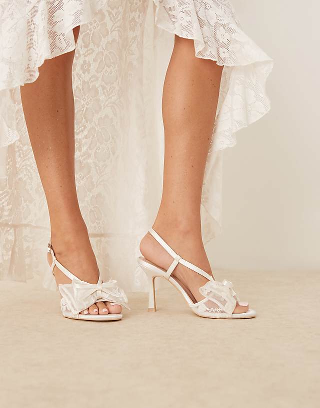 asos Be Mine Bridal Dove heeled sandals with lace bow in ivory