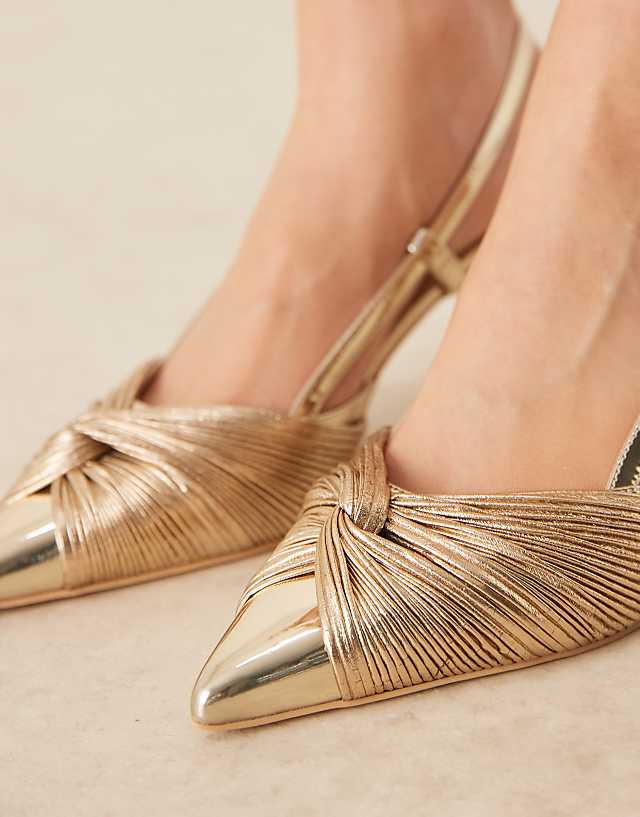 Asos Be Mine Bridal Elari Slingback Kitten Heeled Shoes In Gold