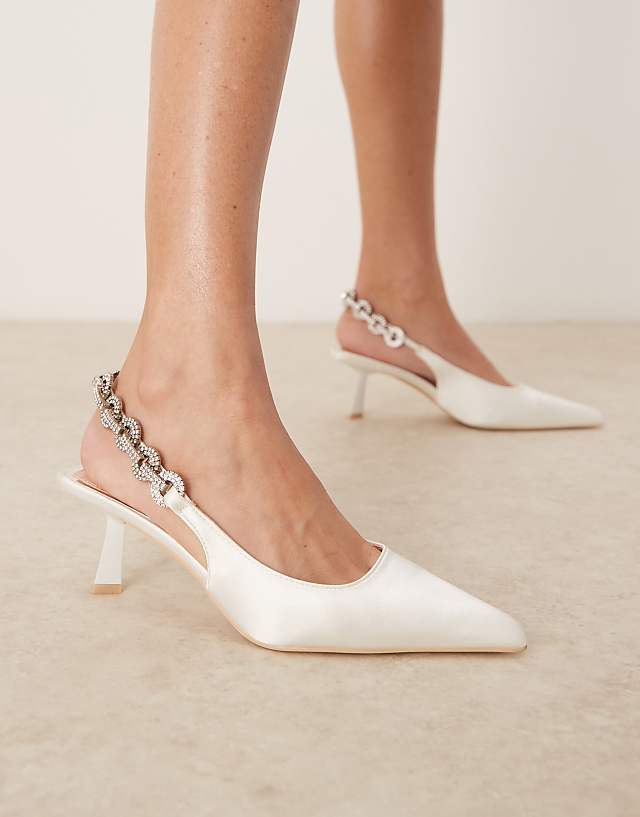 Asos Be Mine Bridal Emily Slingback Kitten Heeled Shoes In Ivory