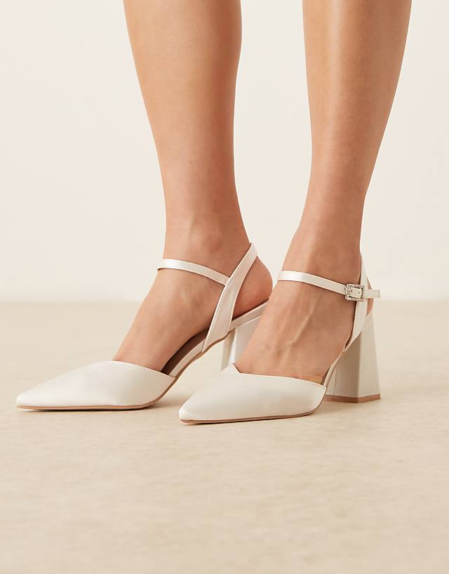 asos Be Mine Bridal Frankie embellished heeled shoes in ivory satin