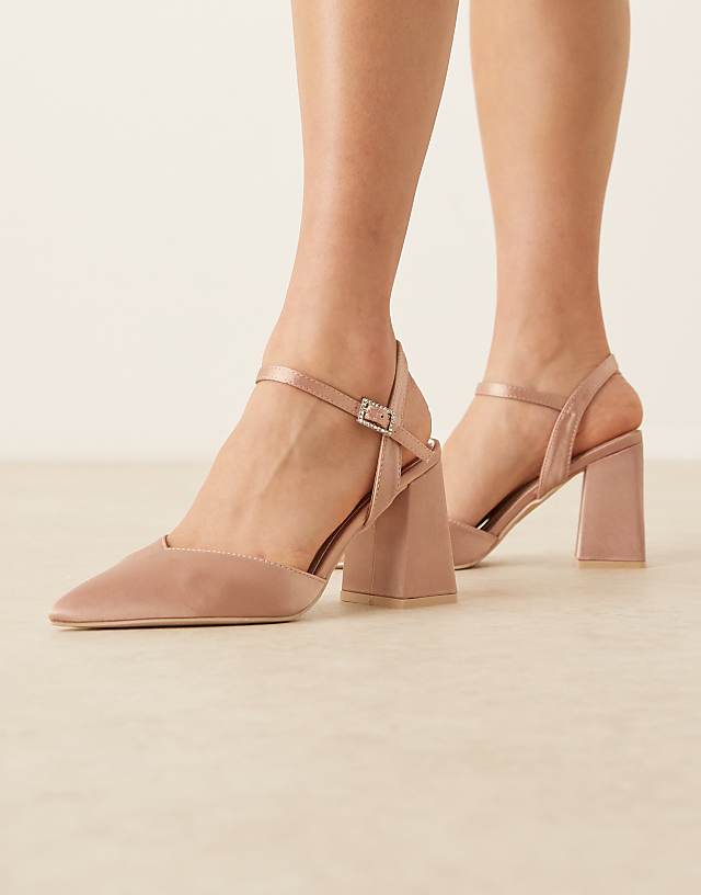 asos Be Mine Bridal Frankie embellished heeled shoes in blush satin