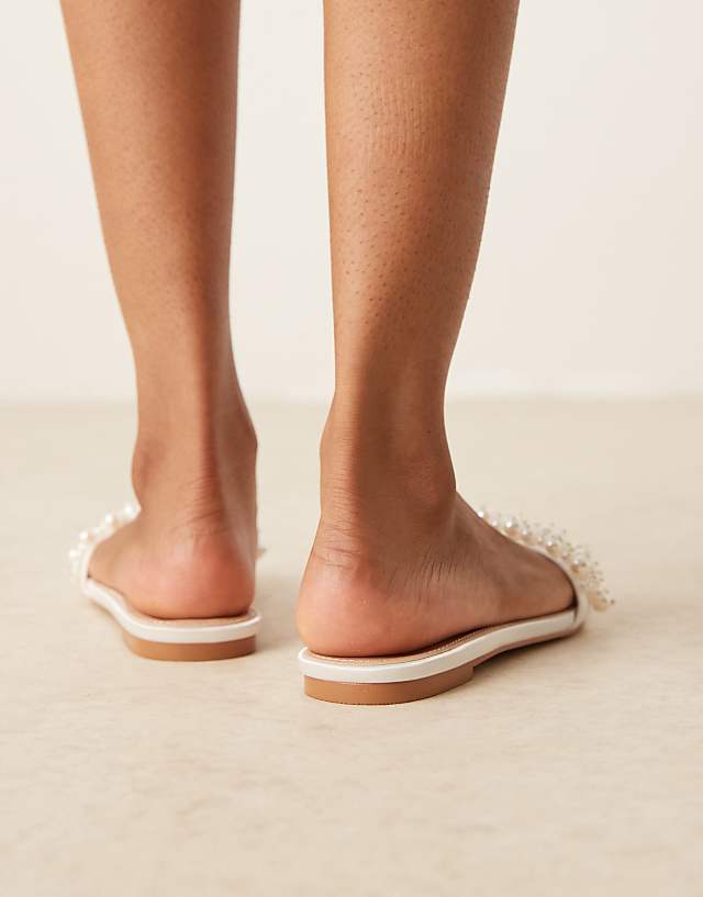 Asos Be Mine Bridal Kiely Pearl Embellished Flat Sandals In Ivory