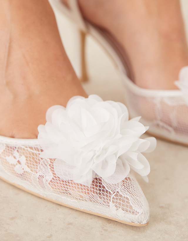 Asos Be Mine Bridal Maddie Embellished Strap Heeled Shoes In Ivory